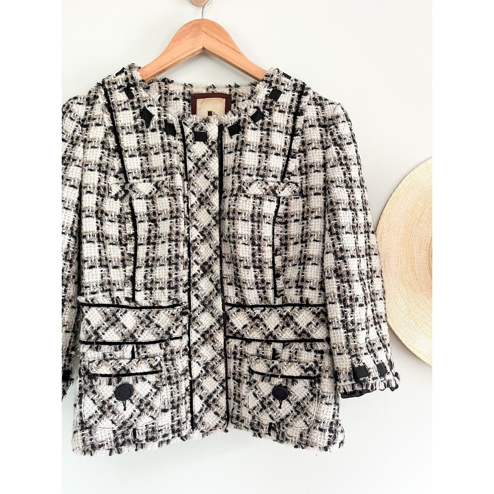 Anthropologie | Elevenses Black and White Tweed Jacker | Size 8